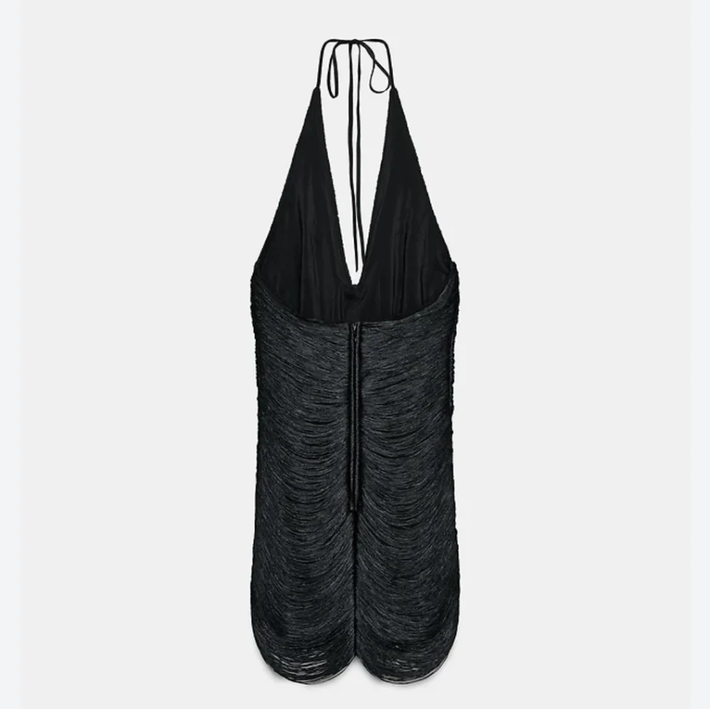 Zara Fringed Halter Black Mini Dress_8